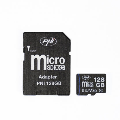 Card de memorie MicroSD PNI 128GB cu adaptor SD, Clasa 10, 80 Mb/s, V30