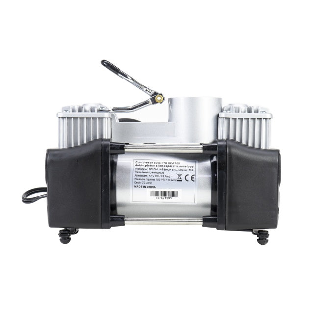 Compresor auto PNI CPA700 dublu piston si kit reparatie anvelope, 12V, 25A