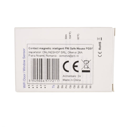 Contact magnetic inteligent PNI Safe House PG07 pentru monitorizare usi si ferestre prin internet, compatibil cu aplicatia Tuya, stand alone sau asociat la sistemul de alarma PNI PG600, PNI HS650 si H