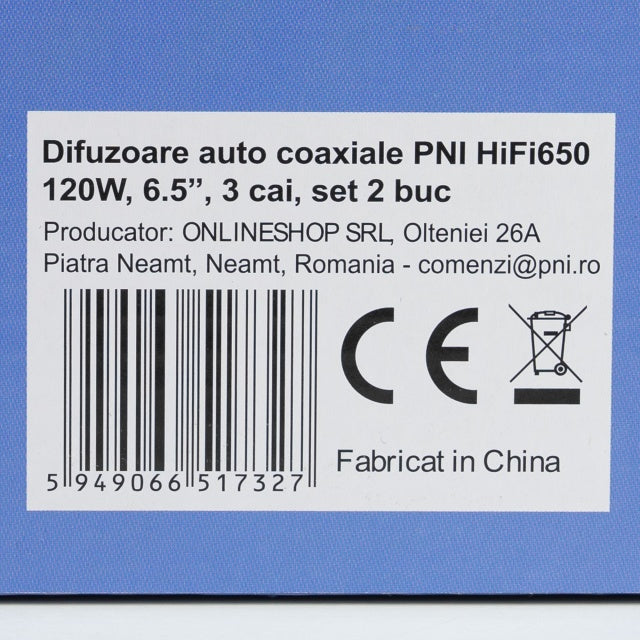 Difuzoare auto coaxiale PNI HiFi650, 120W, 16.5 cm, 3 cai, grila inclusa set 2 buc
