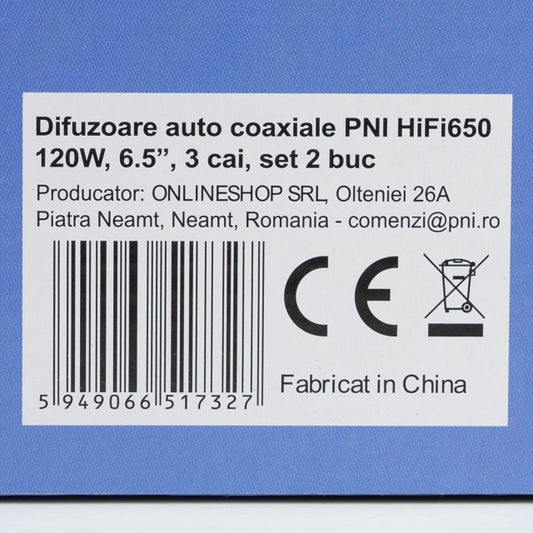 Difuzoare auto coaxiale PNI HiFi650, 120W, 16.5 cm, 3 cai, grila inclusa set 2 buc