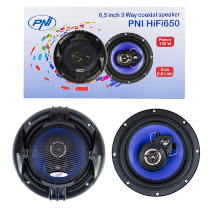 Difuzoare auto coaxiale PNI HiFi650, 120W, 16.5 cm, 3 cai, grila inclusa set 2 buc