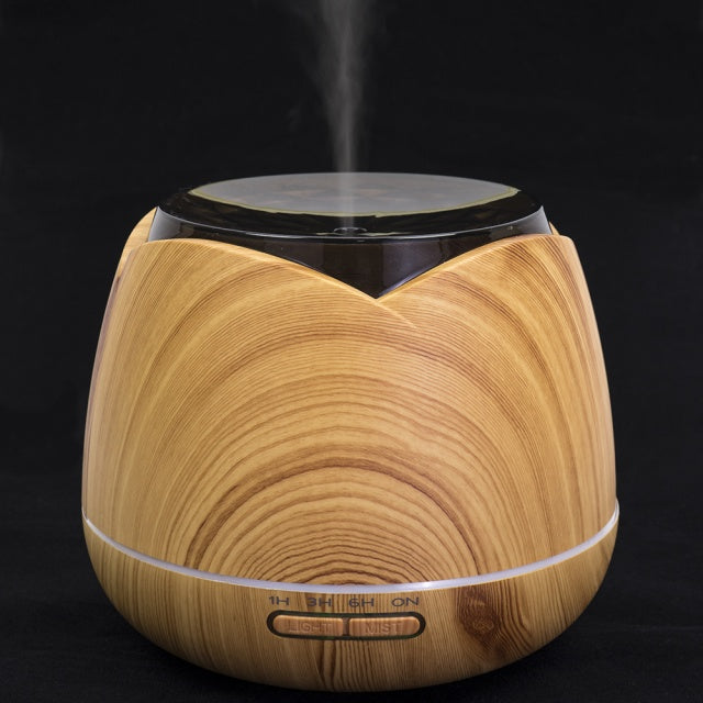 Difuzor aromaterapie PNI HU180 pentru uleiuri esentiale, cu ultrasunete, 400 ml, timer, 7 culori LED, inchidere automata, Wood Grain