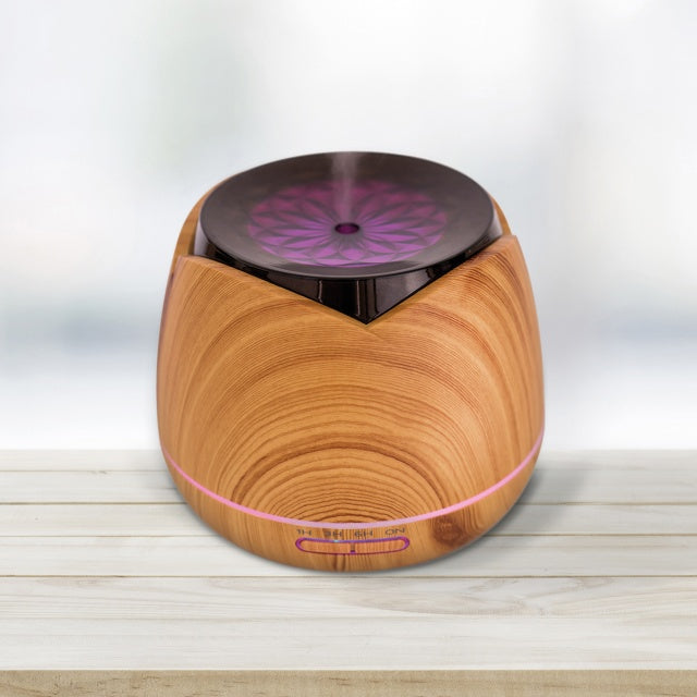 Difuzor aromaterapie PNI HU180 pentru uleiuri esentiale, cu ultrasunete, 400 ml, timer, 7 culori LED, inchidere automata, Wood Grain