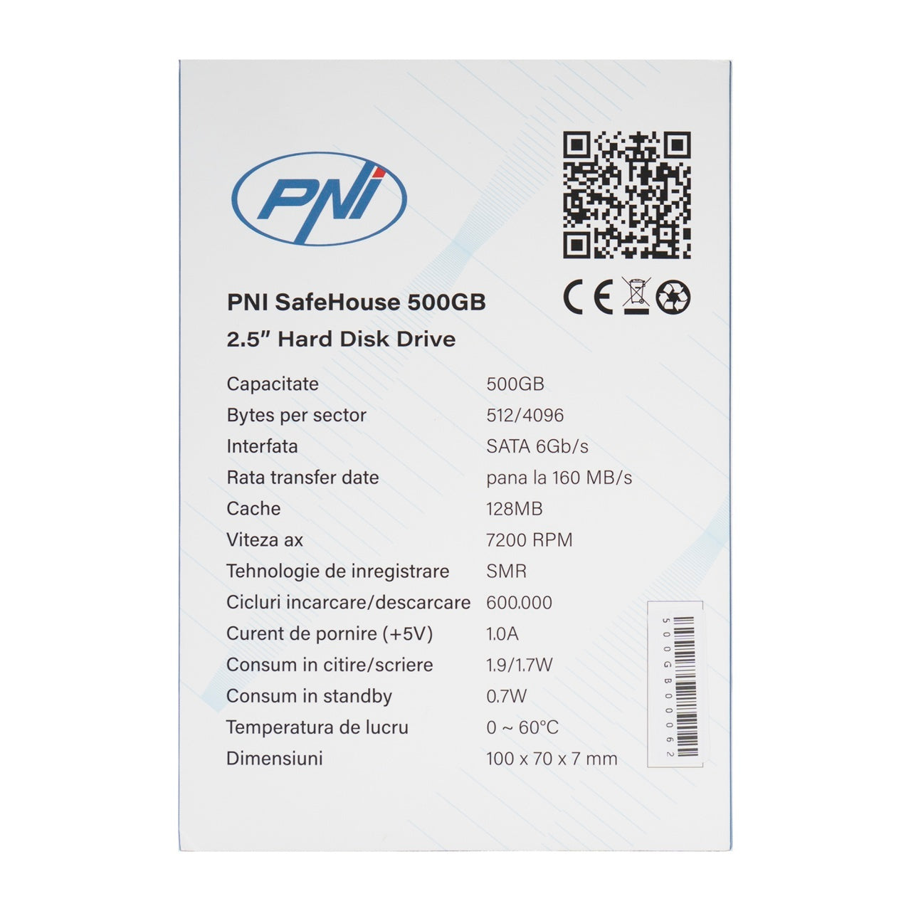 Hard Disk intern PNI SafeHouse 500GB 2.5'', SATA 6GB/s, capacitate 500GB, cache 128MB