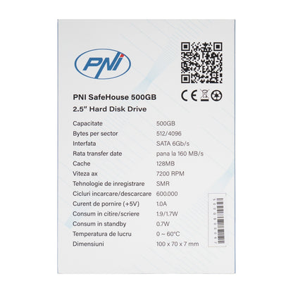 Hard Disk intern PNI SafeHouse 500GB 2.5'', SATA 6GB/s, capacitate 500GB, cache 128MB