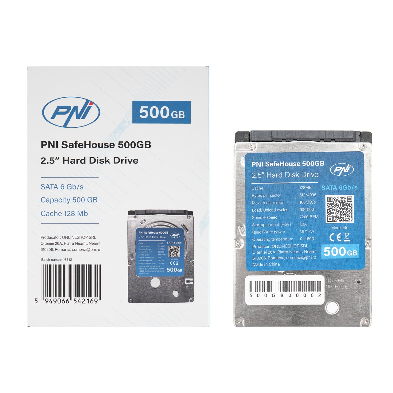 Hard Disk intern PNI SafeHouse 500GB 2.5'', SATA 6GB/s, capacitate 500GB, cache 128MB