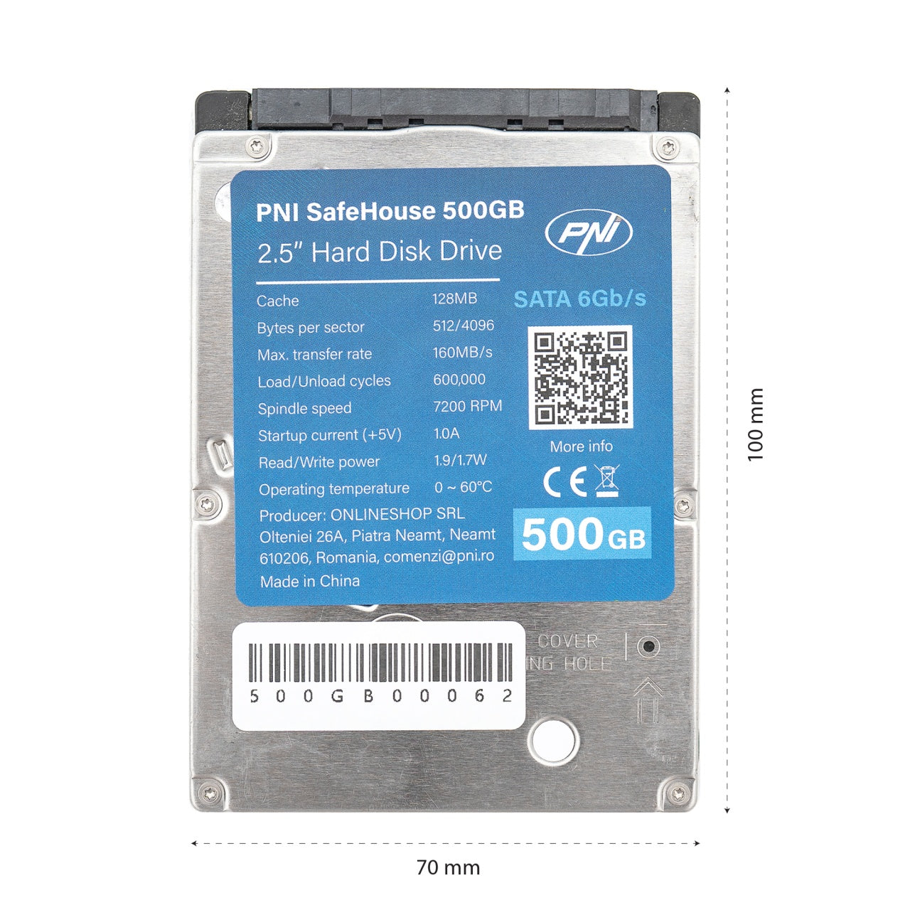 Hard Disk intern PNI SafeHouse 500GB 2.5'', SATA 6GB/s, capacitate 500GB, cache 128MB