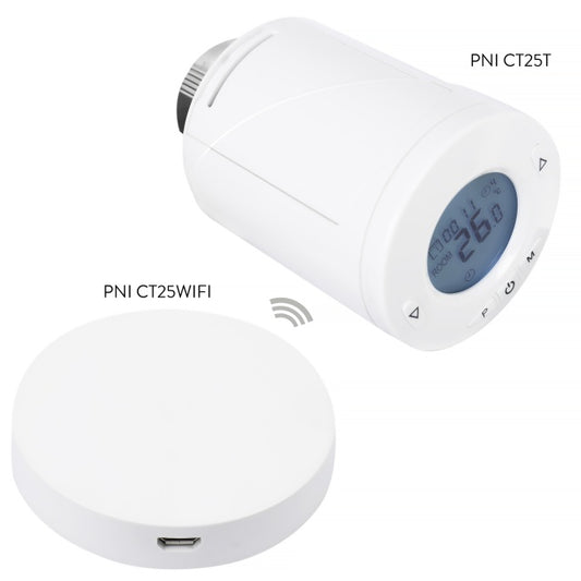 Hub Internet PNI CT25WIFI pentru Cap termostatic PNI CT25T, pentru control temperatura calorifere din aplicatie mobil Tuya Smart, integrare in scenarii si automatizari smart cu alte produse compatibil