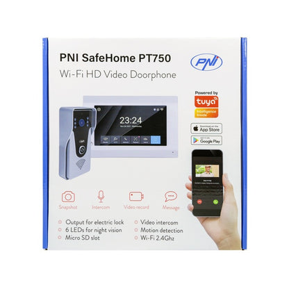 Interfon video inteligent PNI SafeHome PT750 WiFi HD, P2P, monitor interior, aplicatie dedicata Tuya Smart, integrare in scenarii si automatizari smart cu alte produse compatibile Tuya