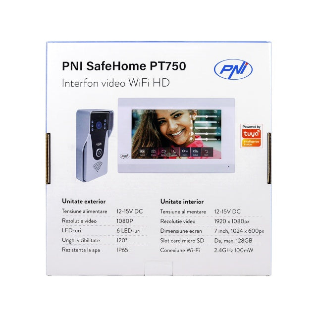 Interfon video inteligent PNI SafeHome PT750 WiFi HD, P2P, monitor interior, aplicatie dedicata Tuya Smart, integrare in scenarii si automatizari smart cu alte produse compatibile Tuya