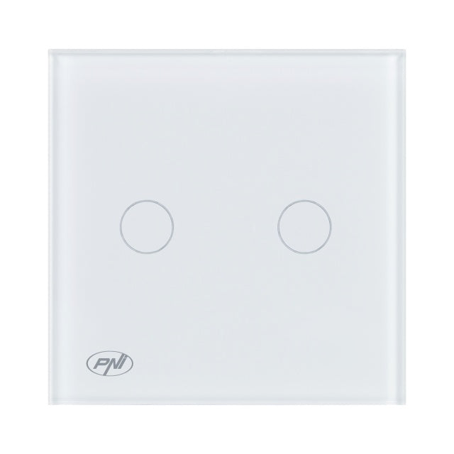 Intrerupator cap scara si cap cruce dublu cu touch PNI CS202W din sticla, alb cu LED indicator, 800W / intrerupator