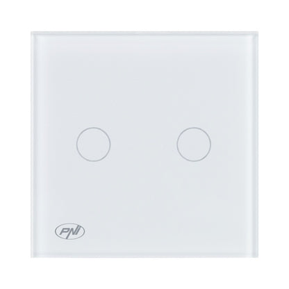 Intrerupator cap scara si cap cruce dublu cu touch PNI CS202W din sticla, alb cu LED indicator, 800W / intrerupator