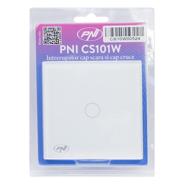 Intrerupator cap scara si cap cruce simplu cu touch PNI CS101W din sticla, alb cu LED indicator, 800W
