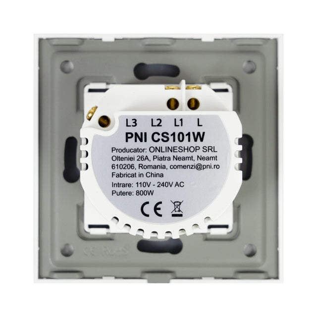 Intrerupator cap scara si cap cruce simplu cu touch PNI CS101W din sticla, alb cu LED indicator, 800W