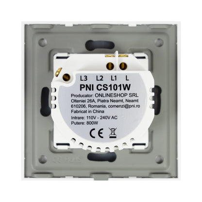 Intrerupator cap scara si cap cruce simplu cu touch PNI CS101W din sticla, alb cu LED indicator, 800W