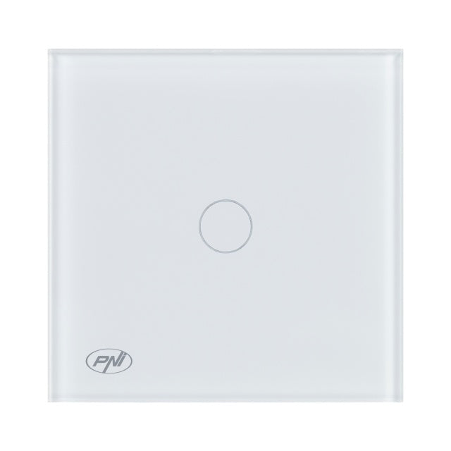 Intrerupator cap scara si cap cruce simplu cu touch PNI CS101W din sticla, alb cu LED indicator, 800W