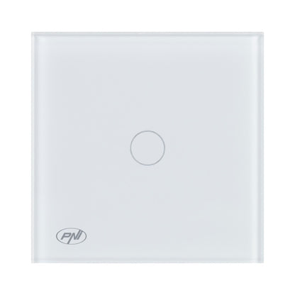 Intrerupator cap scara si cap cruce simplu cu touch PNI CS101W din sticla, alb cu LED indicator, 800W