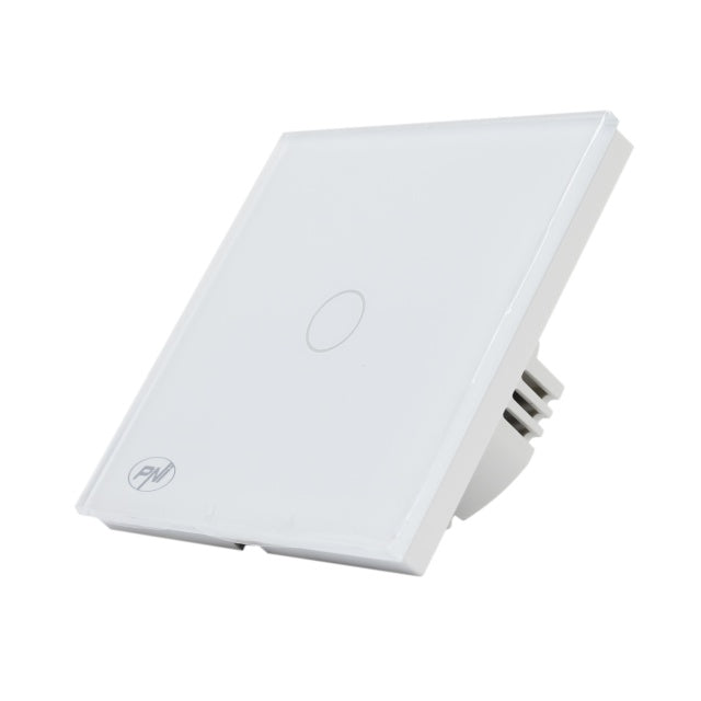 Intrerupator cap scara si cap cruce simplu cu touch PNI CS101W din sticla, alb cu LED indicator, 800W