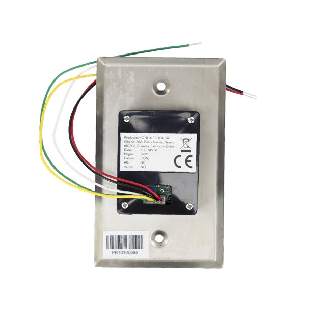 Intrerupator de acces incastrabil PNI PB103, fara atingere, NO/NC/COM, 12V/24V DC, LED stare, metalic, 5 fire