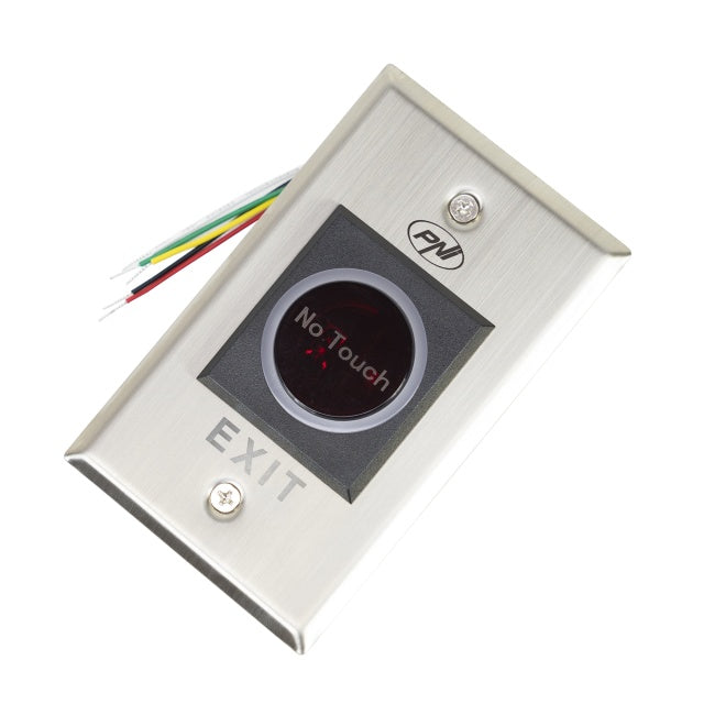 Intrerupator de acces incastrabil PNI PB103, fara atingere, NO/NC/COM, 12V/24V DC, LED stare, metalic, 5 fire