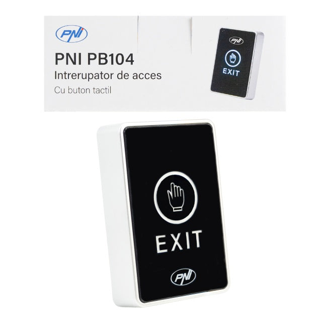 Intrerupator de acces PNI PB104, cu touch, montaj aplicat, NO/NC/COM, 12V/24V DC, LED stare, metalic, 5 fire