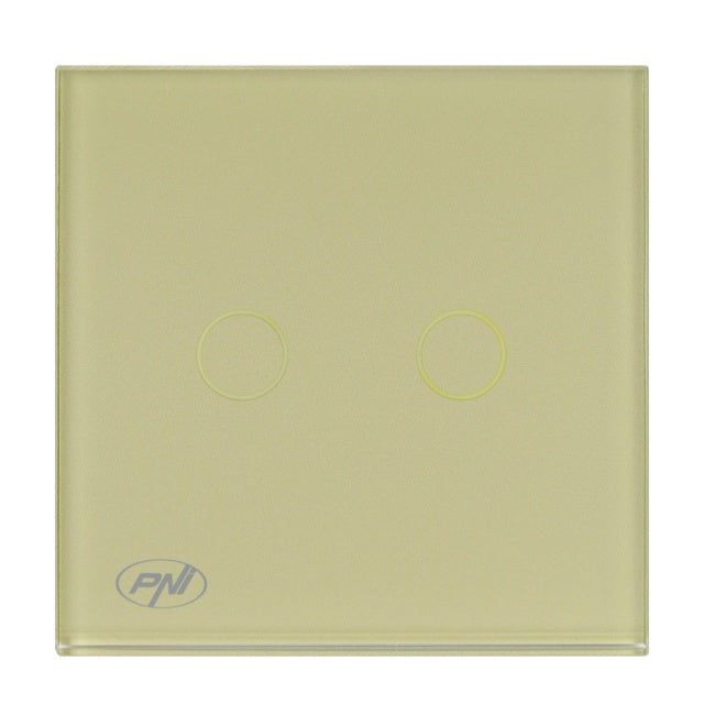 Intrerupator dublu cu touch PNI SH202G din sticla, gold cu LED indicator, culoare auriu