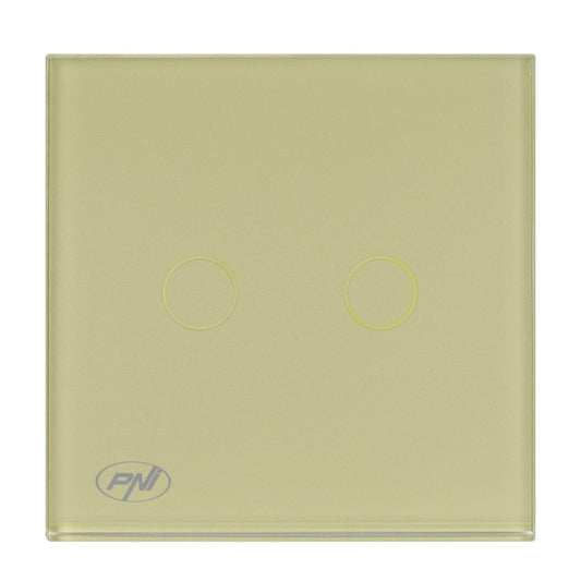 Intrerupator dublu cu touch PNI SH202G din sticla, gold cu LED indicator, culoare auriu