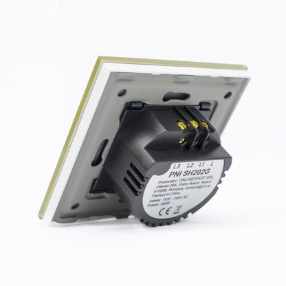 Intrerupator dublu cu touch PNI SH202G din sticla, gold cu LED indicator, culoare auriu