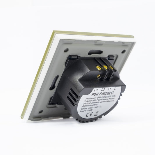Intrerupator dublu cu touch PNI SH202G din sticla, gold cu LED indicator, culoare auriu