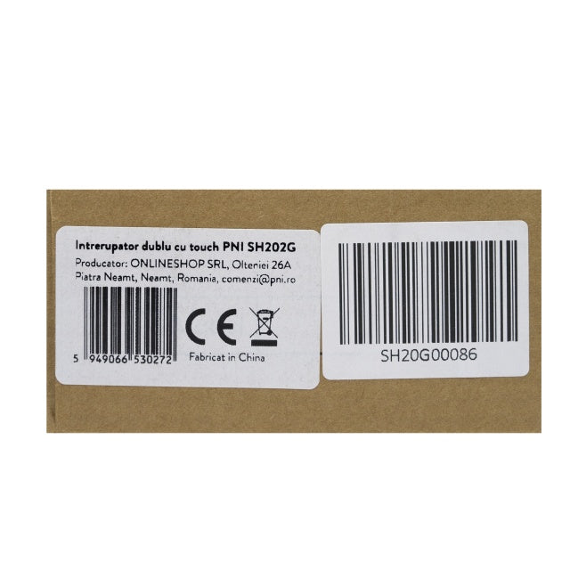 Intrerupator dublu cu touch PNI SH202G din sticla, gold cu LED indicator, culoare auriu