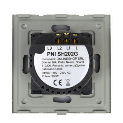 Intrerupator dublu cu touch PNI SH202G din sticla, gold cu LED indicator, culoare auriu