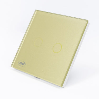 Intrerupator dublu cu touch PNI SH202G din sticla, gold cu LED indicator, culoare auriu
