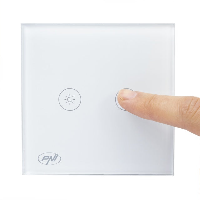 Intrerupator dublu cu touch si dimmer PNI SafeHome DIM202, 2X700W, Live Wire, fara nul, sticla