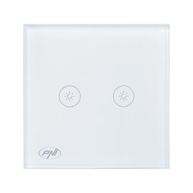 Intrerupator dublu cu touch si dimmer PNI SafeHome DIM202, 2X700W, Live Wire, fara nul, sticla