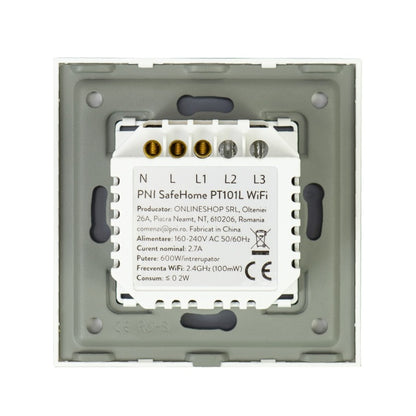 Intrerupator inteligent cu touch PNI SafeHome PT101L WiFi, 600W, control prin aplicatia Tuya Smart, compatibil cu Alexa si Google Assistant - Live Wire, fara nul