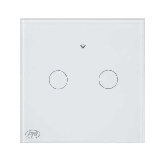 Intrerupator inteligent cu touch PNI SafeHome PT202L WiFi, 10A, control prin aplicatia Tuya Smart, compatibil cu Alexa si Google Assistant - Live Wire, fara nul