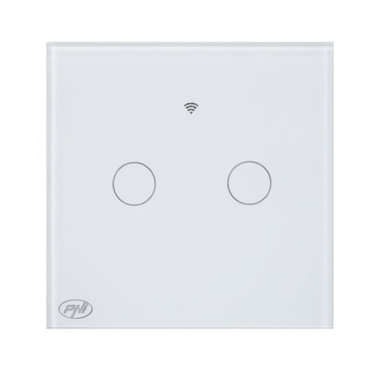 Intrerupator inteligent cu touch PNI SafeHome PT202L WiFi, 10A, control prin aplicatia Tuya Smart, compatibil cu Alexa si Google Assistant - Live Wire, fara nul