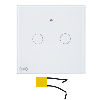 Intrerupator inteligent cu touch PNI SafeHome PT202L WiFi, 10A, control prin aplicatia Tuya Smart, compatibil cu Alexa si Google Assistant - Live Wire, fara nul
