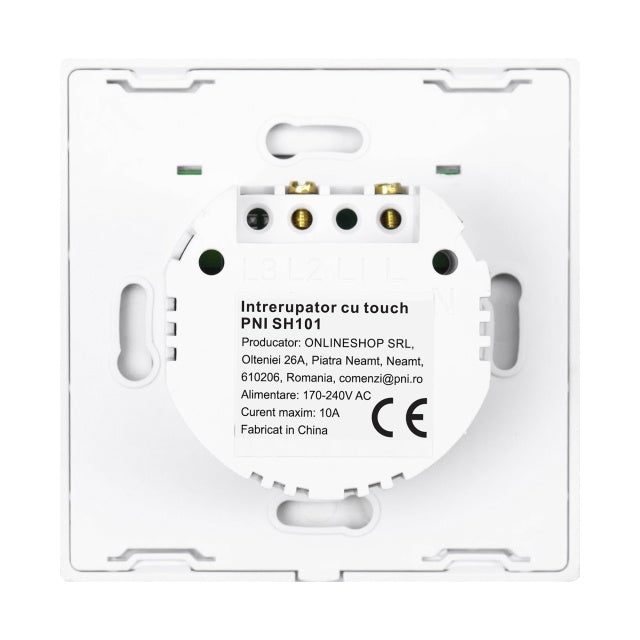 Intrerupator simplu cu touch PNI SH101 din sticla, alb cu LED indicator