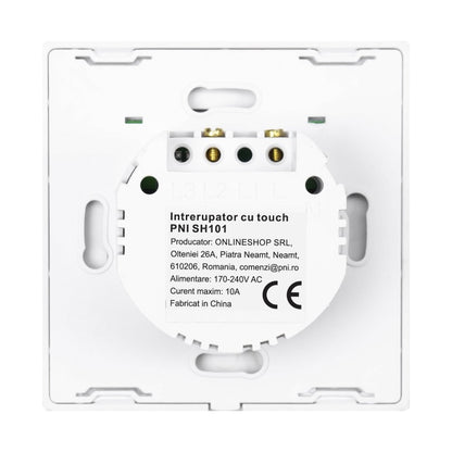 Intrerupator simplu cu touch PNI SH101 din sticla, alb cu LED indicator