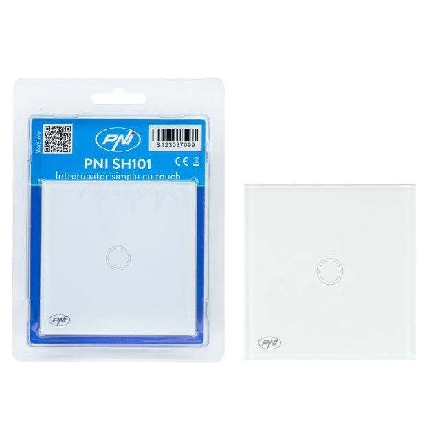 Intrerupator simplu cu touch PNI SH101 din sticla, alb cu LED indicator
