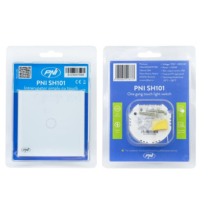 Intrerupator simplu cu touch PNI SH101 din sticla, alb cu LED indicator