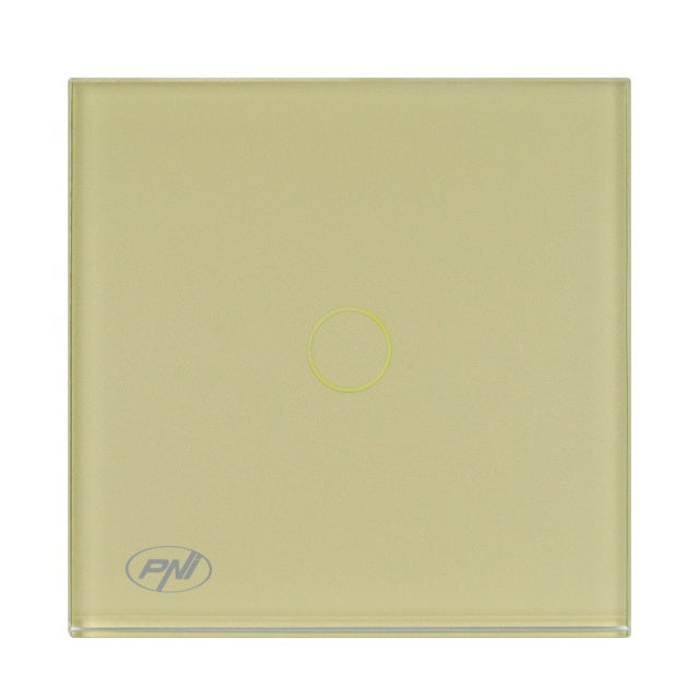 Intrerupator simplu cu touch PNI SH101G din sticla, Gold cu LED indicator culoare auriu