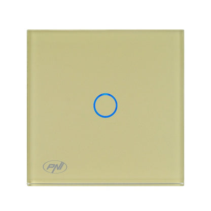Intrerupator simplu cu touch PNI SH101G din sticla, Gold cu LED indicator culoare auriu