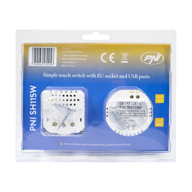 Intrerupator simplu PNI SH115W din sticla cu touch, combinat cu priza Schuko si mufe USB