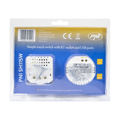 Intrerupator simplu PNI SH115W din sticla cu touch, combinat cu priza Schuko si mufe USB