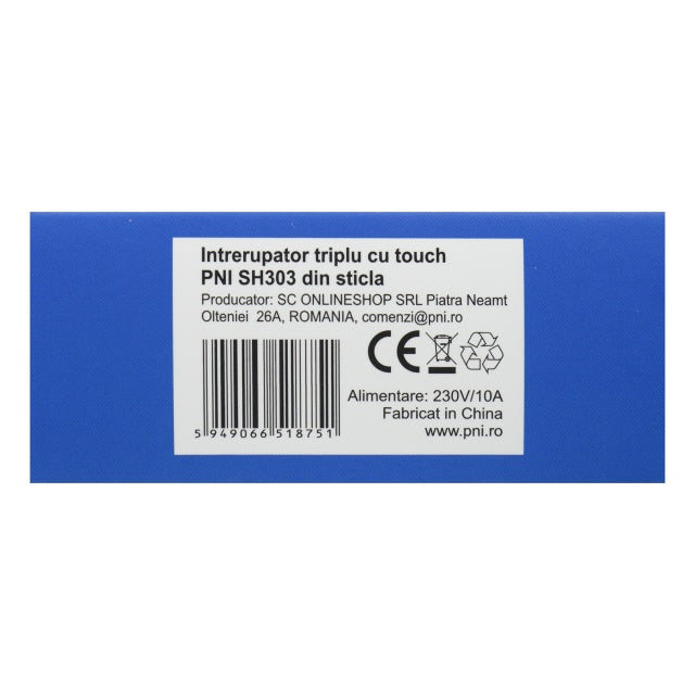 Intrerupator triplu cu touch PNI SH303 din sticla, alb cu LED indicator