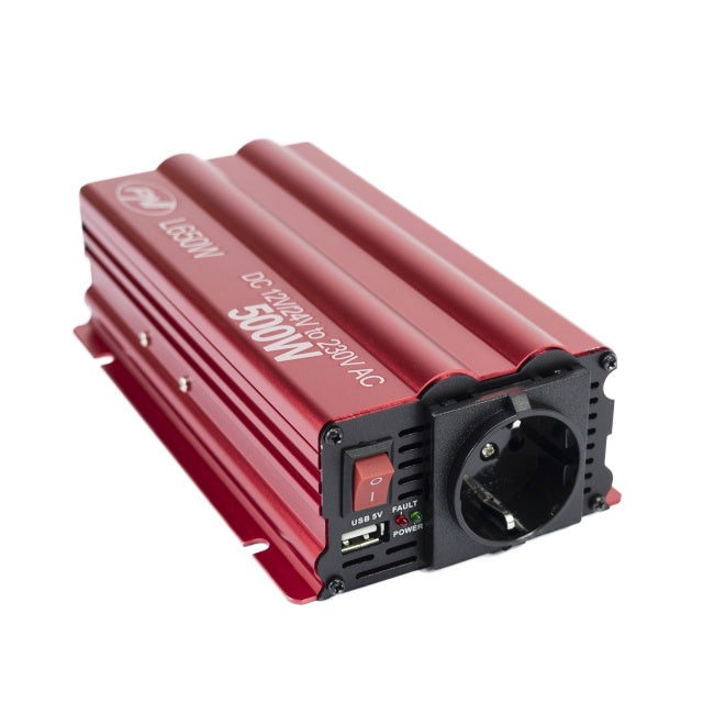 Invertor de tensiune PNI L650W alimentare duala 12V/24V, iesire 230V, 500W, sinus modificat, mufa USB 5V 500mAh, cu clesti alimentare si mufa de bricheta inclusa