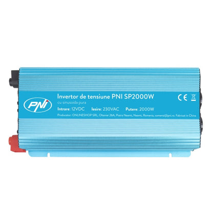 Invertor de tensiune PNI SP2000W cu sinusoida pura, intrare 12V DC, iesire 230V AC, putere 2000W